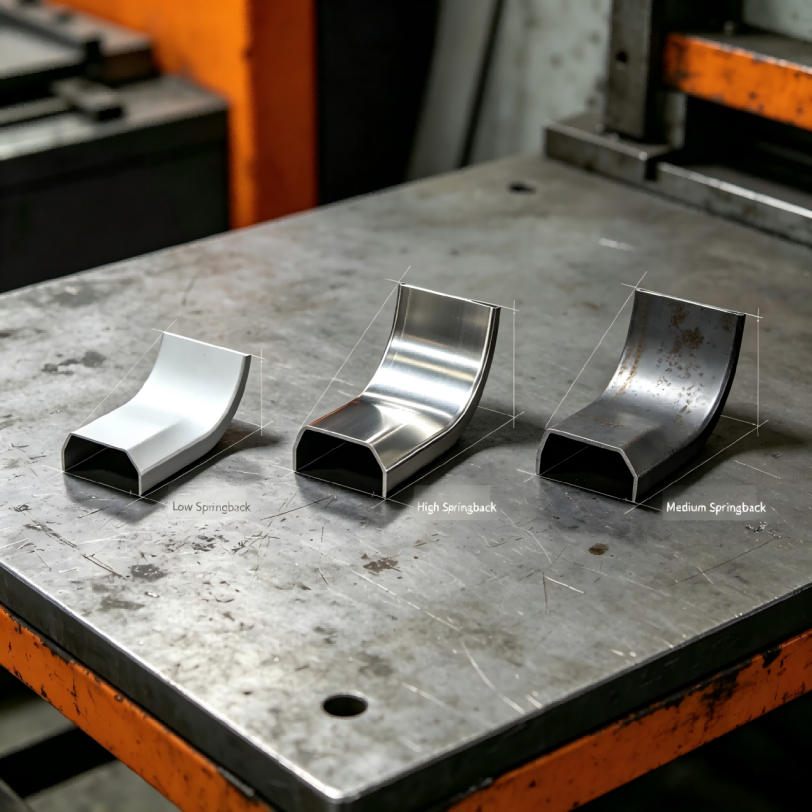 Springback comparison in sheet metal bending: low, medium, and high springback of aluminum, carbon steel, and stainless steel Springback comparison in sheet metal bending: low, medium, and high springback of aluminum, carbon steel, and stainless steel